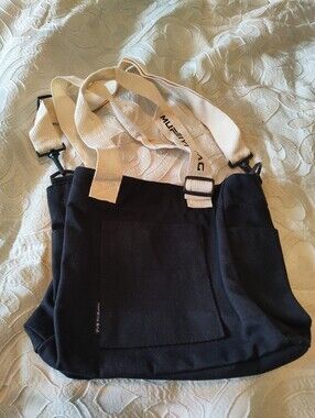 Black Canvas Tote Shoulder Bag Beige Adjustable Detachable Strap with Pockets